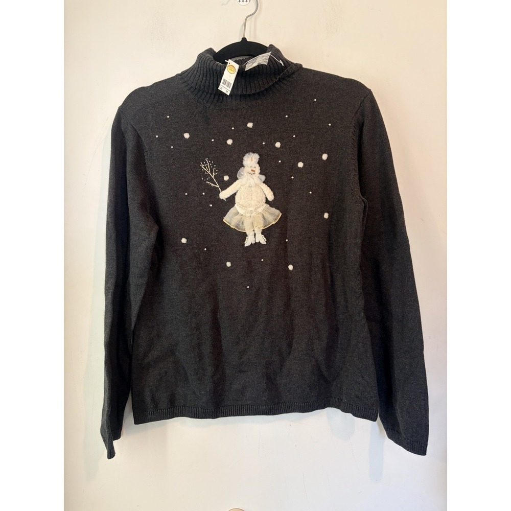 Vintage Talbots Snowman Sweater NWT Turtleneck 3D Beaded Holiday